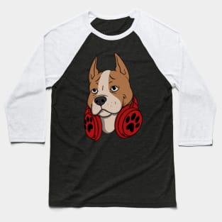 Pitbull Dog Headphones Baseball T-Shirt